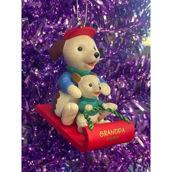 1996 Hallmark Keepsake Christmas Ornament Grandpa and Grandson on Sled - Picture 4 of 4